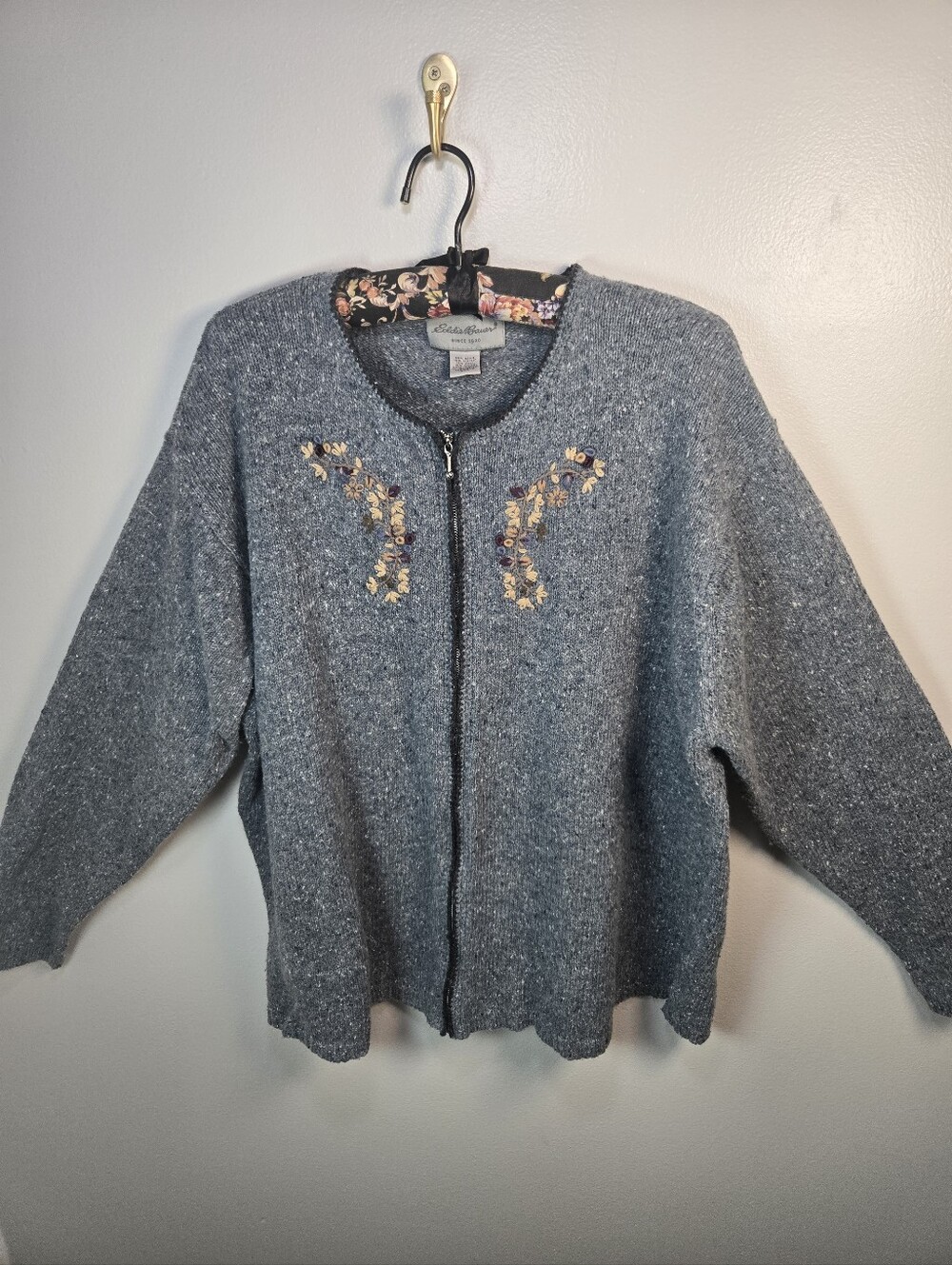 Embroidered Flower Full Zip Cardigan Sweater Grandmacore Cottagecore XXL 2XL